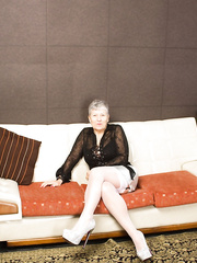 Hawt granny Savana in sheer pants licks fatty large scoops & flashes shaved wet crack