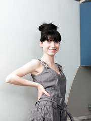 Legal Age Teenager with miniature tite stips in the kitchen to widen shaggy vagina and booty wide