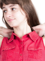 American legal age teenager proudly shows off her unshaven armpits and shaggy bush
