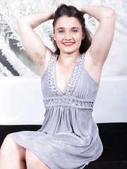 Corpulent dark brown Sanita acquires stripped to stretch hirsute slit lips impossibly wide