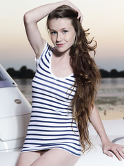 Wild legal age teenager Emily Bloom stripping at the lake to expose shaggy cum-hole & priceless pantoons