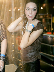 Dressed beauties receive soaked at a party whilst engulfing rod and giving a kiss other beauties