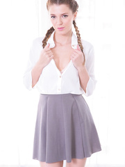 Small hotty Mary Kalisy wears her hair in pigtails during interracial sex