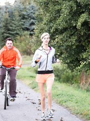 Golden-Haired jogger gives up her virgin muff to a passing cyclist