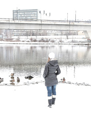 Breasty legal age teenager with a bald muff acquires picked up and group-fucked on a Winter's day