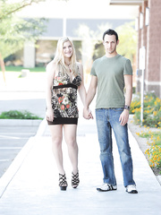 Blond non-professional exposing big pointer sisters and bald cunt outdoors in high heels