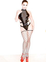 Hot SADOMASOCHISM lesbian babes Anikka Albrite & Abella Danger pose in latex and fishnet