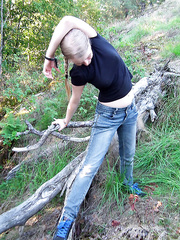 Breasty legal age teenager makes a homemade tape of a POV fellatio in the woods