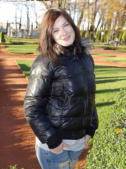 Brunette Hair non-professional holds her milk shakes whilst engulfing penis after fucking