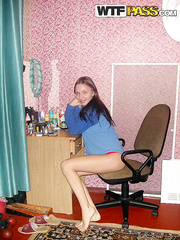 Tall non-professional Aurita positions exposed during candid act around her palce