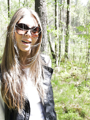 Slippy lengthy-haired non-professional flashing her small bazookas outdoor