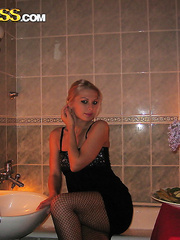 Blonde non-professional Adele models underware inside previous to showing milk sacks and gazoo outside
