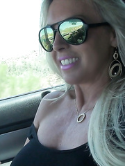 Outdoor spunk fountain act with aged housewife Sandra Otterson