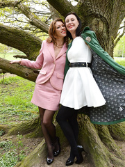 Aged lesbo babes disrobe to hot nylons and widen legs for cum-hole eating