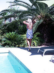 Big breasted housewife Sandra Otterson flashing outdoors in petticoat