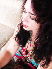 Spicy as hell bushy-haired brunette hair Sable is touching her little aperture