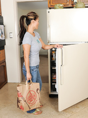 Sexy Oriental mother I'd like to fuck Trisha flaunting her merry large milk shakes and hawt gazoo in the kitchen