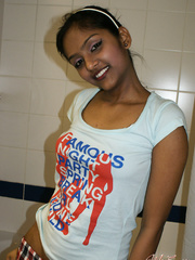 Desi 1st timer disrobes exposed for a shower in advance of drying herself with a towel