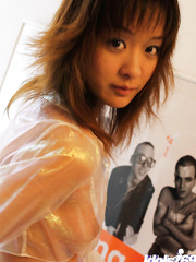 Dilettante oriental playgirl exposing her miniature bumpers with hard nipps and her bush