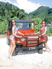 Nataly and Fun do anal sex and catch goo whilst fucking a chap on his boat