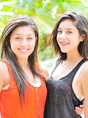 Cute legal age teenager cuties in jeans disrobe to stripped bald muff and petite milk shakes