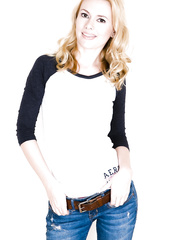 Blond cutie Kennedy Kressler in jeans disrobes to model youthful teeny boobs