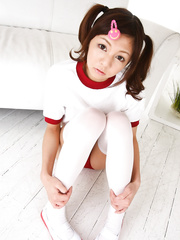 Appealing Oriental legal age teenager Hikaru Aoyama flashes teeny diminutive bazookas & puffy cameltoe