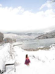 Delightsome Japanese legal age teenager Minor positions exposed on couch in the Winter