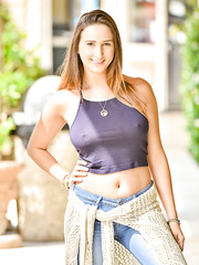 Hot legal age teenager cutie goes topless on a public street on a dare