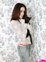 Breathtaking Serena in sex white lace and jeans undressing to tease seductively