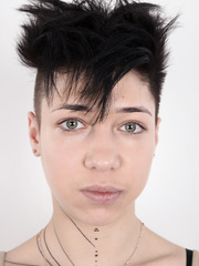 Tattooed alt gal Alina shows her tiny meatballs and boyish figure in nature's garb