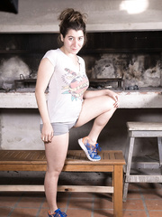 Sexually Excited Guadalupe showing off her fine bra buddies & revealing an highly hirsute snatch