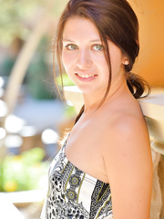 Green eyed cutie flashes undressed gazoo in public previous to toying with veg & fisting