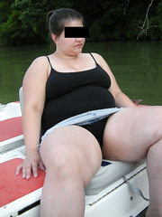 Wife flashing big tits and cunt on boat outdoor exhibitionist public