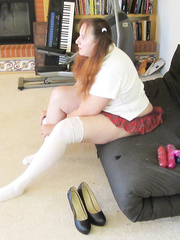 School Girl outfit and toys bbw amateur woman trying on outfit