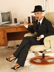 Hawt legal age teenager CJ A wears nylons and high heels during the time that fingering her pussy