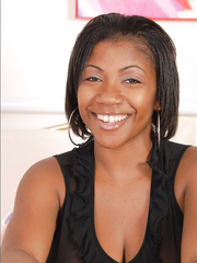 Dark angel showcases her shaved wet crack after unleashing large natural whoppers