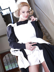 Mother I'd Like To Fuck maid Rebecca Moore shows off her lengthy legs in nylons