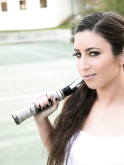 Sexy tennis players April O'Neil & Serena Blair pause game for vagina licking