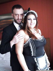 Dilettante Euro big beautiful woman Lucy Lane performing hardcore sex acts in maid uniform