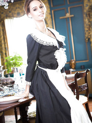 Hawt Euro maid Erica Footes flashes haunch and garters previous to stripping in nature's garb