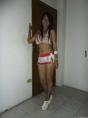 Petite Thai gal rubs her freshly creampied slit after POV sex with a tourist