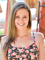 Legal Age Teenager solo hotty removes her white pants and costume to pose stripped on balcony