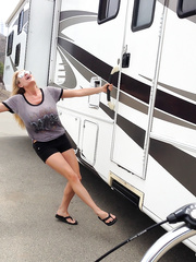 Hawt large tit mother I'd like to fuck Kelly Madison masturbates and plays with a shaft in RV