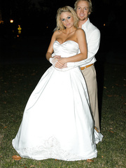 Golden-Haired bride celebrates getting married by fucking in blue nylons