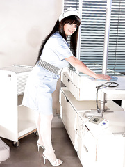 Chesty mother I'd like to fuck nurse Arianna Sinn widening smooth snatch in nylons