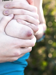 Lactating legal age teenager Lara Brookes pumps out her milk filled scoops in advance of a hard fuck