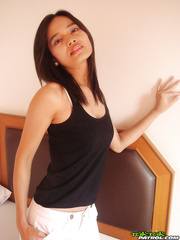 Thai angel strips and finger copulates herself to appease a sex tourist