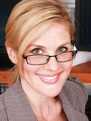 Sexually Excited golden-haired secretary Kate removes her glasses her raiment to widen at work