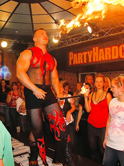 Party going sweethearts cut loose and fuck male strippers inside a club